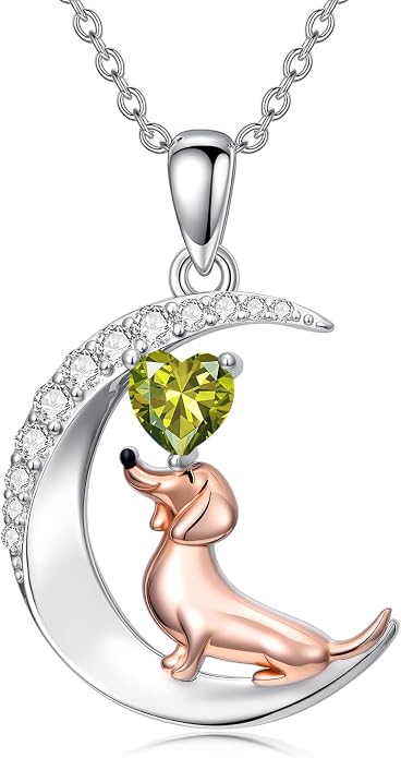 PROESS Animal Birthstone Necklace 925 Sterling Silver Otter/Axolotl/Hippo/Elephant/Dachshund/Monkey/Red Panda Pendant Necklace Animal Birthstone Jewelry Gifts for Women