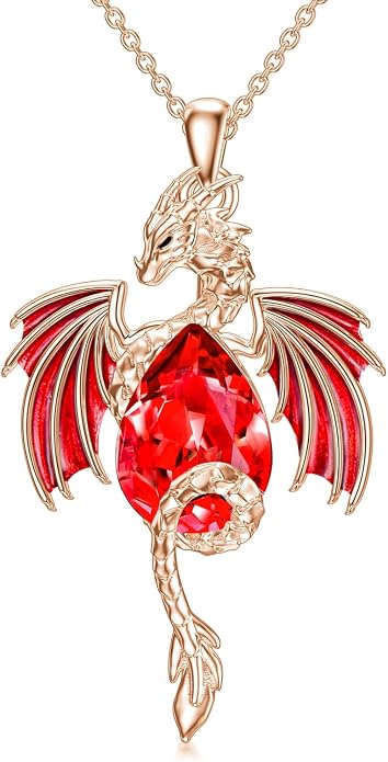 Dragon Necklace for Men Sterling Silver Birthstone Wyvern Necklace Embllished with Teardrop Shaped Crystal Jewelry for Women