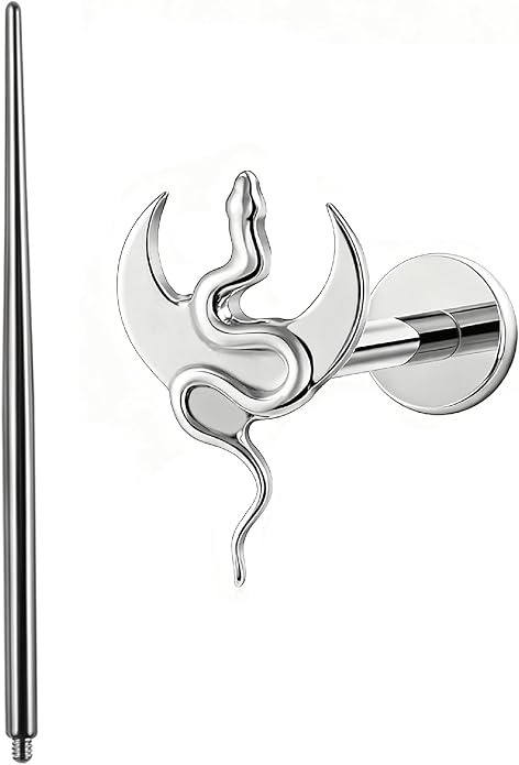 1pcs Gold/Silver G23 Titanium 16G Snake Moon Shaped Internally Threaded Top Flat Back Piercing Lip Stud Earring Labret Monroe Lip Ring Tragus Cartilage Earring Stud