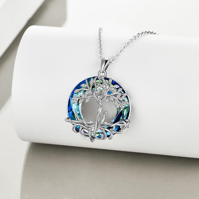 ONEFINITY Tree of Life Necklace for Women Sterling Silver Abalone Shell Crystal Tree of Life Pendant Necklace Family Tree Jewelry for Mom Daughter Sister Girls Christmas Gifts