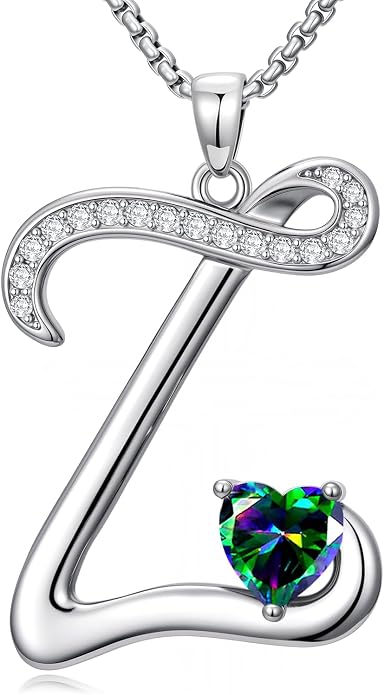 Birthday Gifts for Women Alphabet A to Z Initial Birthstone Pendant Necklaces for Women - 18k White Gold Plated Personalized Name Jewelry Anniversary Graduation Gifts for Wife Her Daughter Girlfriend(with Gift Box)