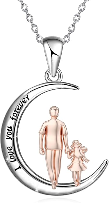 PROESS S925 Sterling Silver Daughter Heart Pendant Necklace from Dad Mom I Love You Forever Jewelry