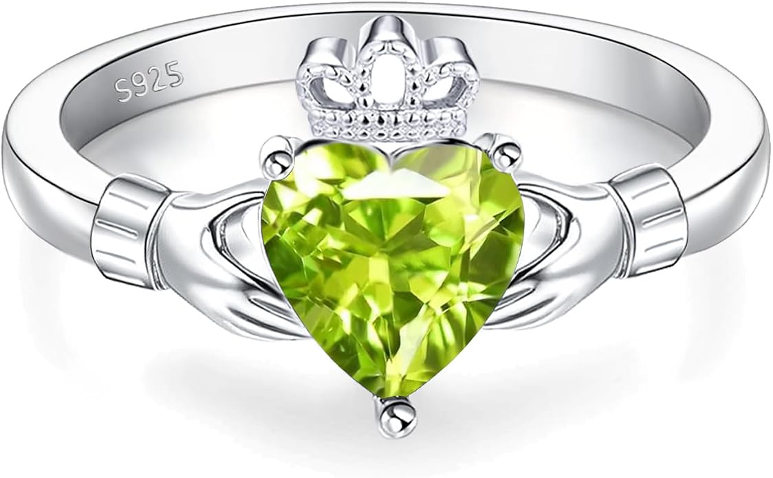 Claddagh Rings for Women 925 Sterling Silver Irish Birthstone Statement Ring Jewelry for Wife