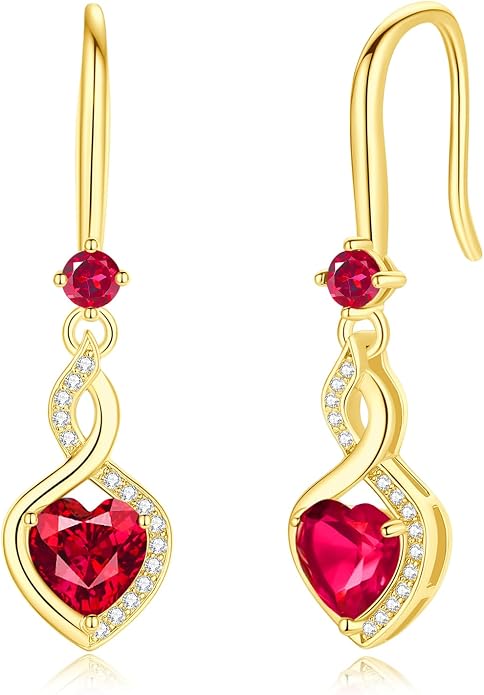 FANCIME Heart Infinity Dangle Drop Earrings 925 Sterling Silver Heart Gemstone Birthstone Earring