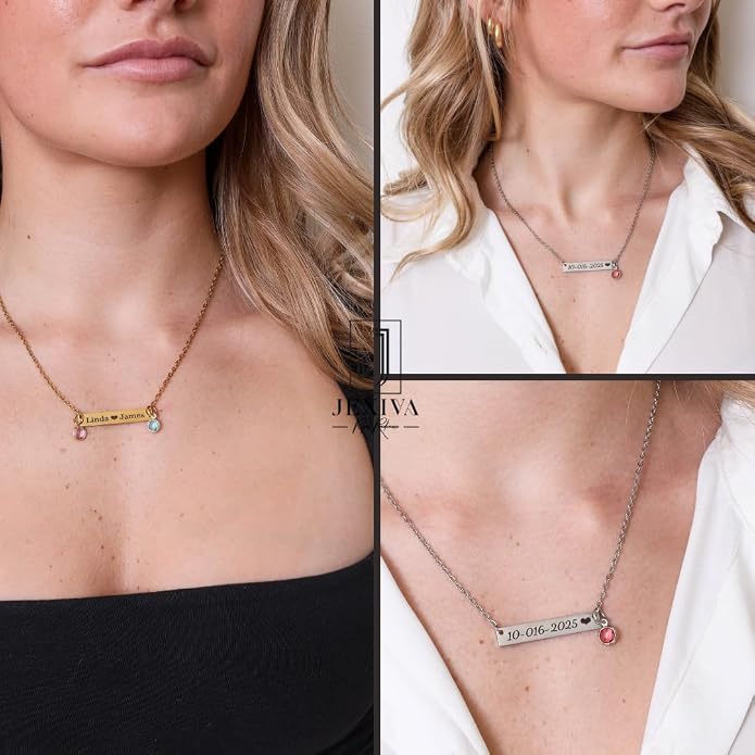 Custom Engraved 3D Vertical Pillar Bar Necklace – Personalized Name Pendant – 1 to 4 Sides – Non-Tarnish Stainless Steel – Gold/Silver – Adjustable Chain – Gift for Her, Mom/Dad With Kids Names