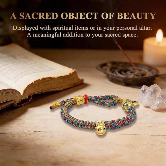 Tibetan Blessed Wealth Charm Rope Bracelet, Red String Bracelet with Om Mani Padme Hum, Carved Zakiram Goddess of Wealth Amulet Bracelet, Adjustable Buddhist Braided Lucky Peace Knot Bracelet, Includes Gift Box