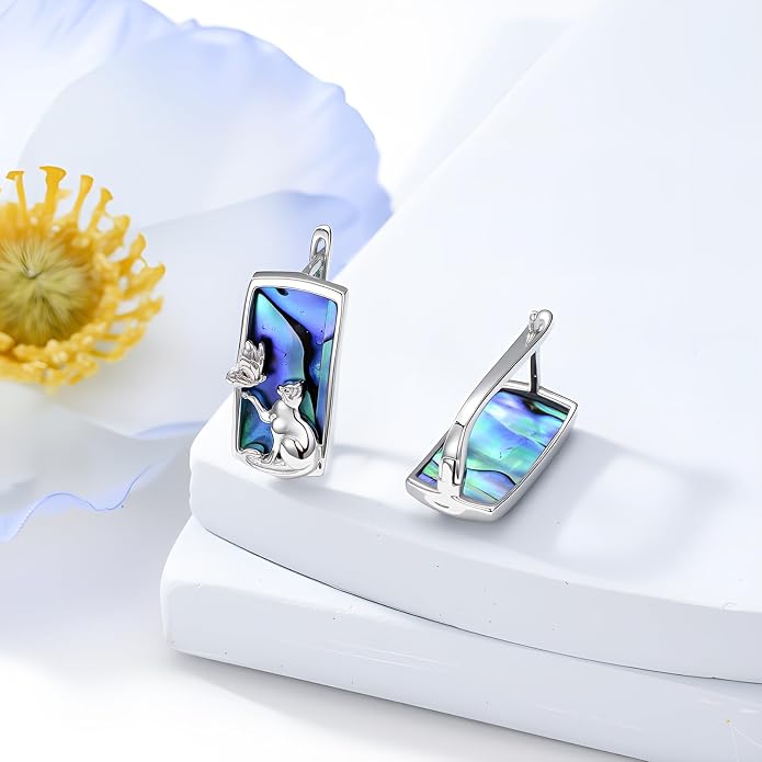 PROESS Abalone Shell Holy Mountain/Mustard Seed/Animal Earrings 925 Sterling Silver Mountain Jewelry Animal Lovers Gifts for Women