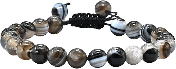 Amazing Gemstone Black Hakik Banded Bracelet for Women Men's Gifts - Protection Healing Crystal Bracelet - 8mm Gemstone Beaded Adjustable Bracelet Pulseras para Hombres Mujer Stocking Stuffers