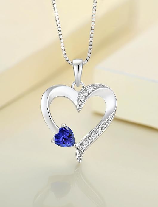 YL Heart Necklace 925 Sterling Silver Love Heart Pendant Birthstone Jewelry for Women