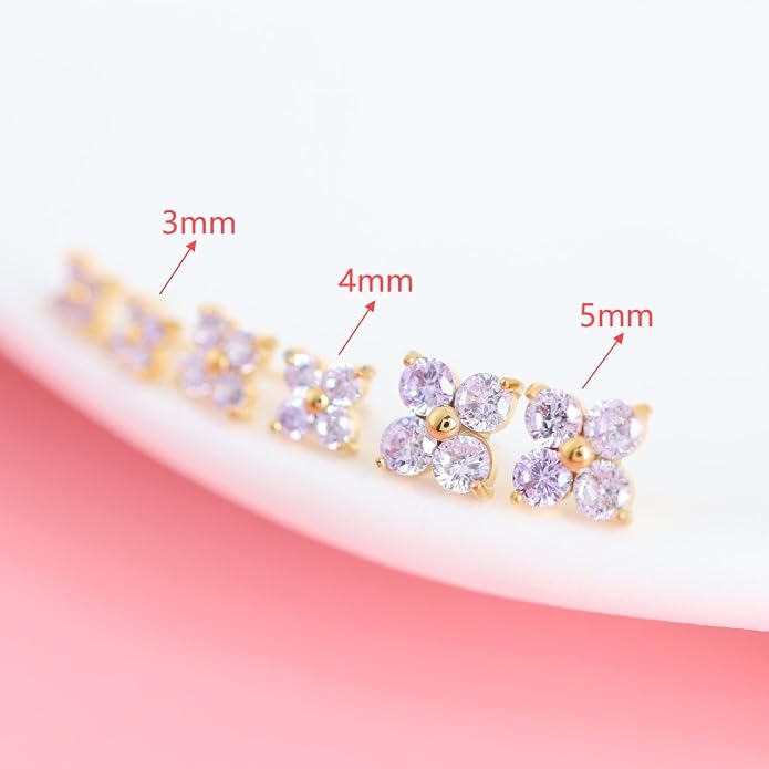 FANSING CZ Flower Internally Threaded Flat Back Earring Labret Stud for Cartilage Tragus Helix Conch