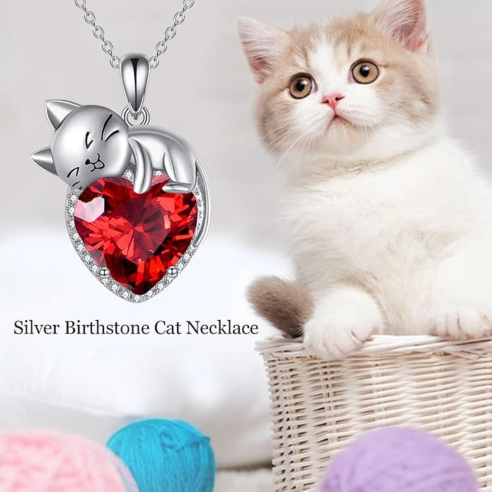 Cat Necklace Sterling Silver Cat Zircon Pendant Gothic Jewelry for Women Animal Lovers Gifts
