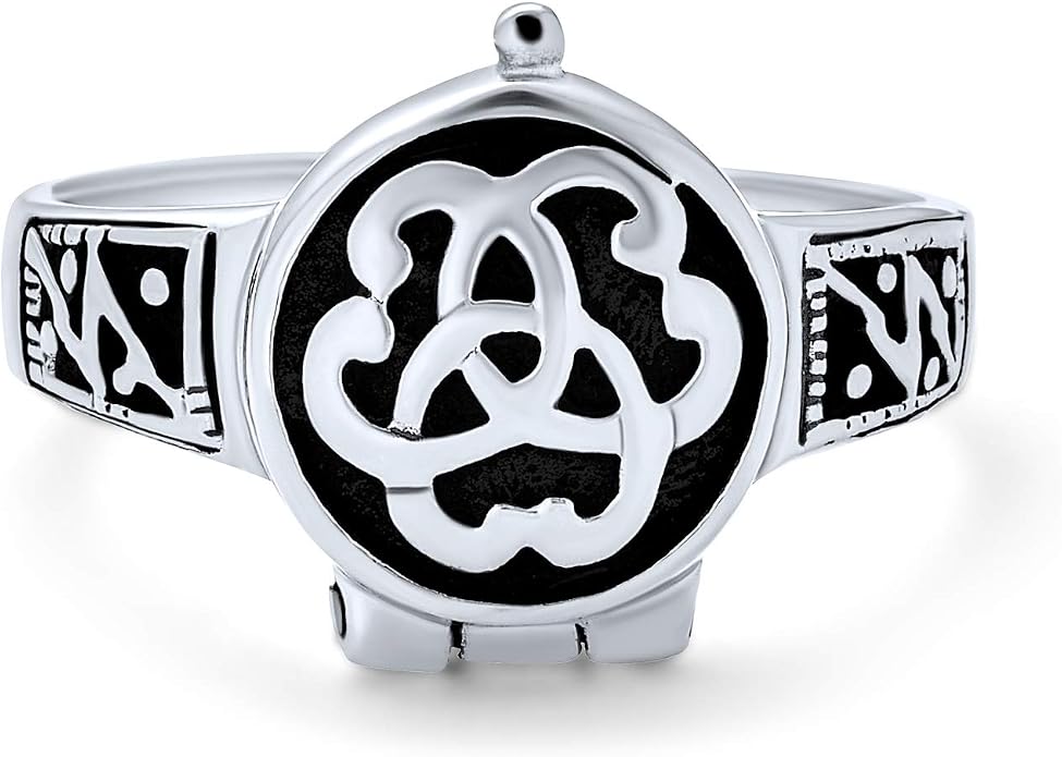 Bling Jewelry Unisex Celtic Knot Friendship Couples Promise Heart Memorial Keepsake Claddagh Signet Locket Poison Ring For Women Men Teen Oxidized .925 Sterling Silver