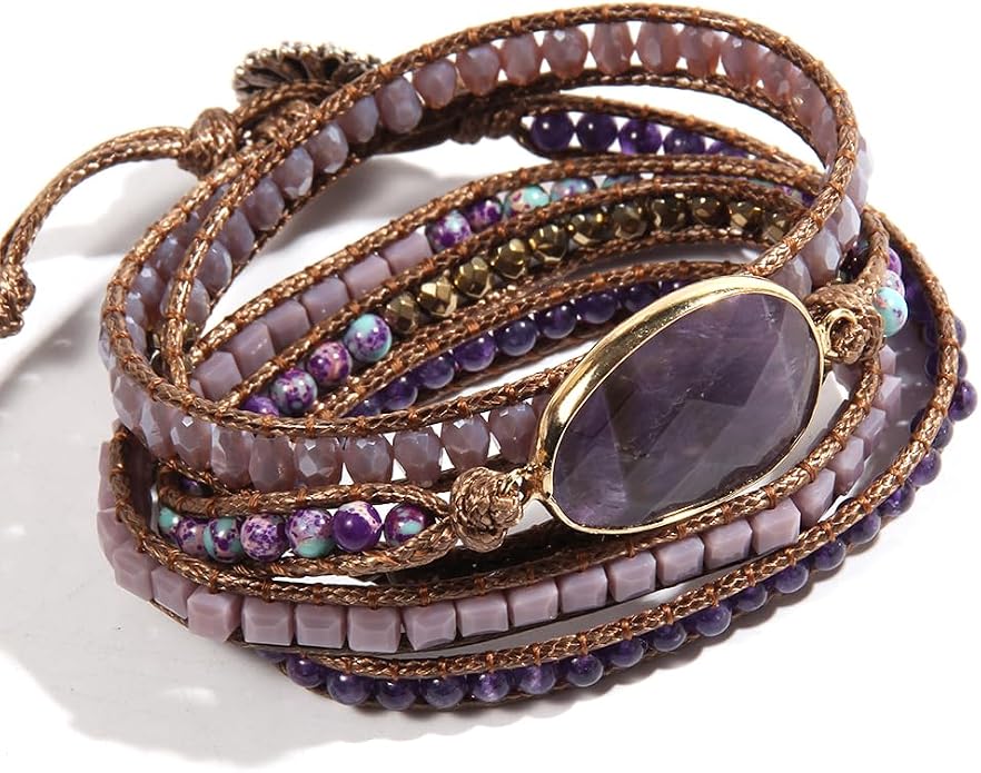Women Wrap Bracelet Boho Natural Jasper Crystal Stone Beads Strand Bracelets