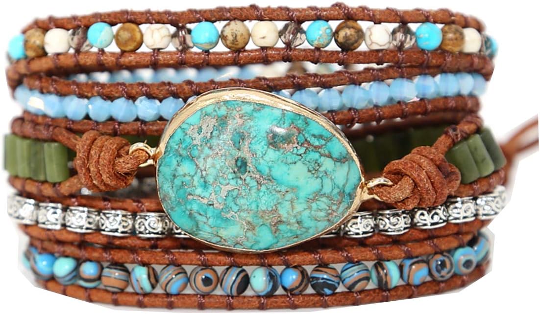 Boho Wrap Bracelet for Women, Handmade Natural Imperial Jasper Multi-Layer Stone Beaded Bracelet, Bohemian Healing Crystal Stone Jewelry Gifts
