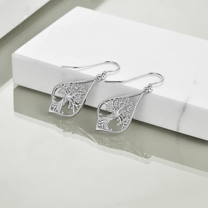 WINNICACA Sterling Silver Dangle Drop Earrings for Women Mom Flower Leverback Earrings Jewelry Christmas Anniversary Birthday Gifts