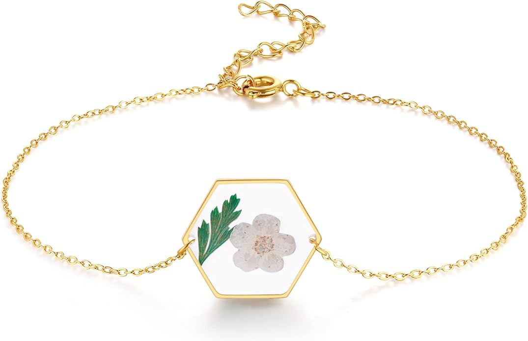 AUNTESIGN Forget-Me-Not Pressed Wildflower Bracelet | Pressed Flower Bracelet | Gold/Silver Pressed Flower Jewelry | Personalized Handmade Jewelry | Gift For Women