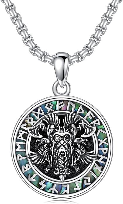 Viking Necklace for Men S925 Sterling Silver Odin/Troll Cross/Compass/Raven/Valknut/Axe Rune Amulet Necklace Norse Jewelry for Christmas Birthday