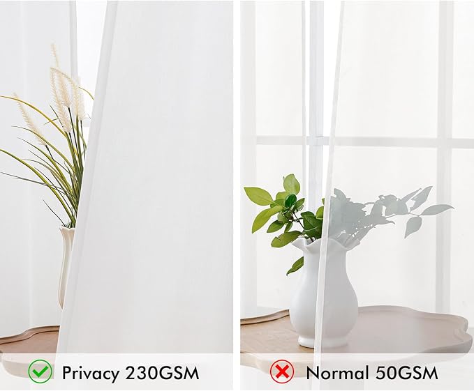 MIULEE Non-See-Through Privacy Linen Curtains 52W x 63L Inch Pure White | 2 Panels, Light Filtering, Semi Sheer Window Curtains, Farmhouse Textured, Back Tab Drapes for Bedroom Living Room