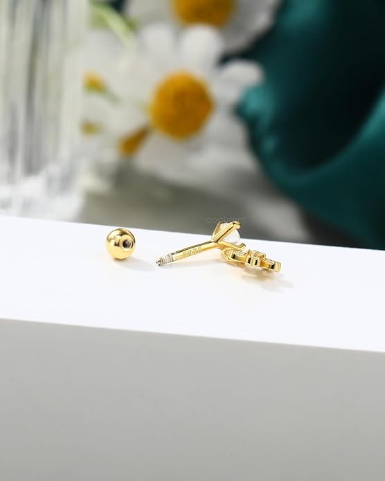 COCHARM 14K Gold Plated Cartilage Earrings Stud 16G Dangle Star 925 Sterling Silver Helix Tragus Earrings Surgical Steel Flat Back Earrings Dangly