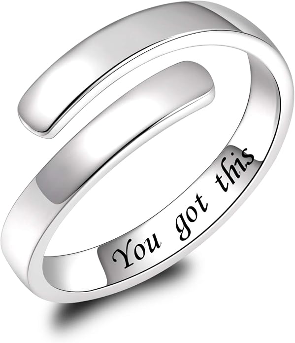 BEILIN 925 Sterling Silver Inspirational Jewelry Rings Adjustable Ring Personality Encouragement Gift for Teens Women