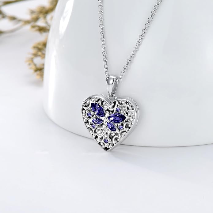 Dorunmo Personalized Locket Necklace 925 Sterling Silver that Holds Pictures Butterfly Birthstone Photo Heart Locket Custom Jewelry Congratulations New Beginnings New Job Gifts for Women