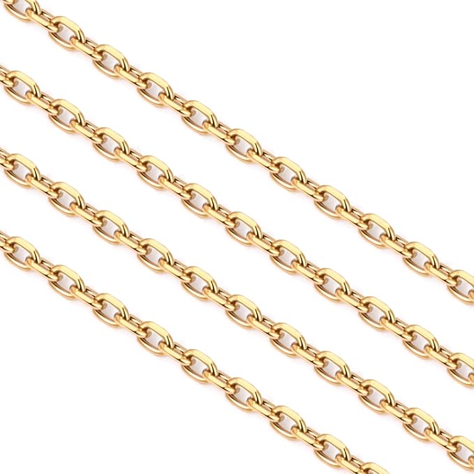 Cadikez 24PCS Gold Rolo Cable Chain Necklace Bulk, 2mm 18inch 18K Gold PVD Plated Stainless Steel Finished Oval Cable Link Chains for Necklace Jewelry Making