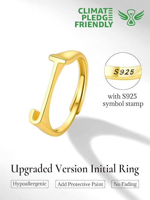 SILVERCUTE 925 Sterling Silver Initial Rings for Women,Adjustable Capital Letter Ring Hypoallergenic,Minimalist 925 Silver Rings for Mother Daughter
