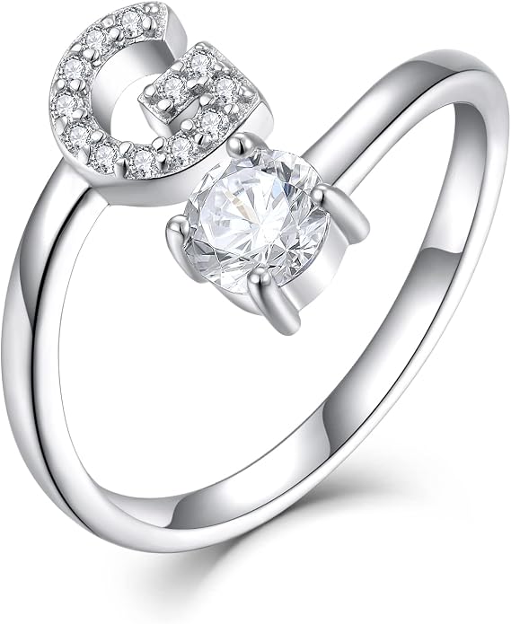 STARCHENIE Adjustable Initial Ring for Women 925 Sterling Silver Letters A-Z 26 Alphabet Rings Size 7