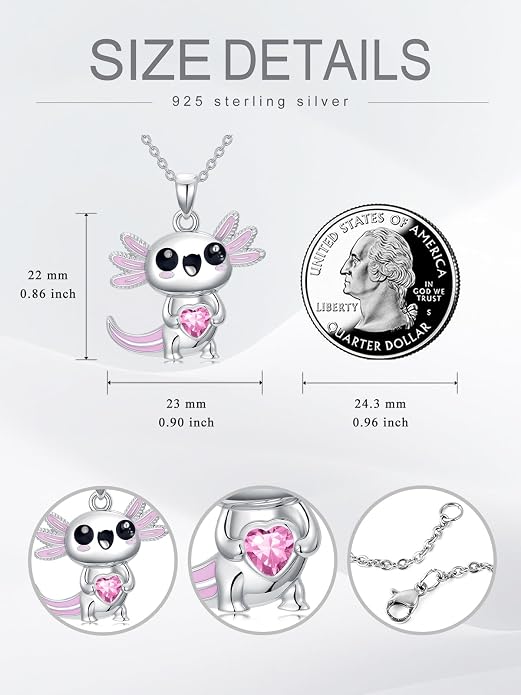 Dorunmo Axolotl Necklace 925 Sterling Silver Axolotl Birthstone Pendant Cute Animal Axolotl Jewelry Gifts for Women