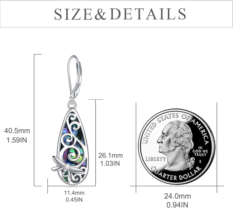 CRMAD Hummingbird/Bee/Leaves/Sunflower/Daisy/Dragonfly/Rose/Lotus Flower Sterling Silver Filigree Teardrop Earrings Abalone Shell Jewelry for Women