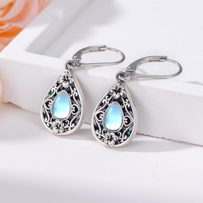 Flower Earrings 925 Sterling Silver Flower Teardrop Leverback Dangle Earrings Jewelry Gifts for Women Girls