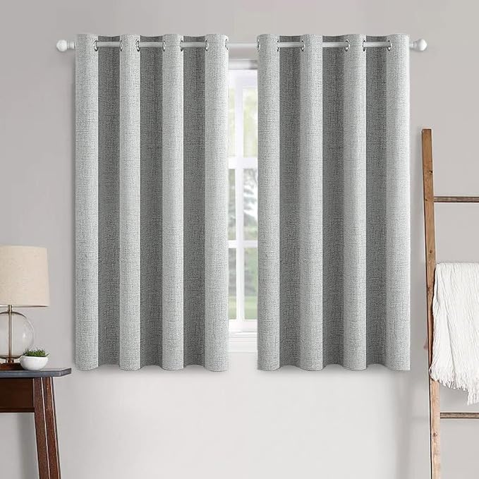 MIULEE Linen Curtains for Bedroom 100% Blackout Thermal Insulated Glacier Gray Grommet Room Darkening Curtains & Drapes for Living Room 52 x 45 Inch (2 Panels)