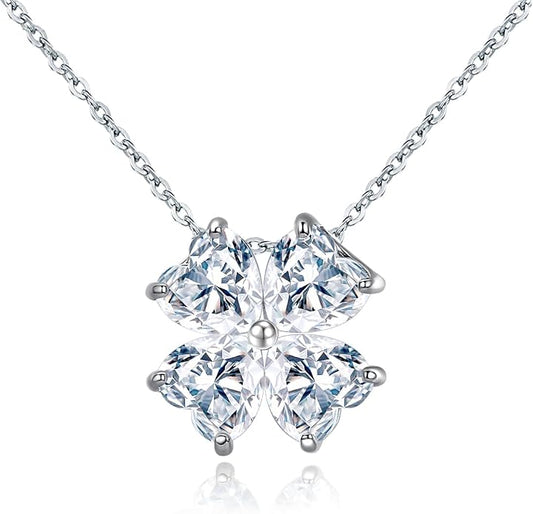 JIANGXIN Colorful Birthstone 925 Sterling Silver Handmade Pendant Necklace for Women Lucky Four Leaf Clover Plant Shamrock Jewelry Rhodium Plated