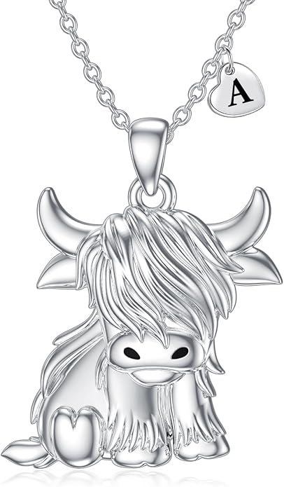 Highland Cow Gifts for Women 925 Sterling Silver Highland Cow Birthstone Necklace Fluffy Cow Jewelry Gifts Birthday Christmas