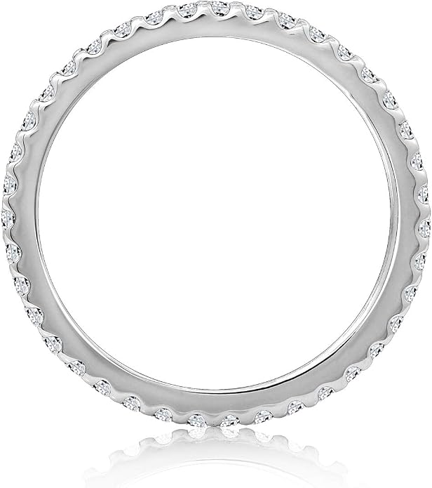 Amazon Essentials Platinum or Gold Plated Sterling Silver All-Around Band Ring set with Round Infinite Elements Cubic Zirconia