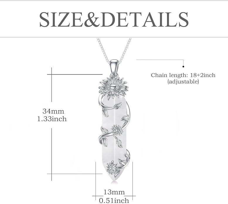 Healing Crystal Necklace 925 Sterling Silver Sunflower/Tree of Life Wrapped Pendant Reiki Energy Jewelry for Women