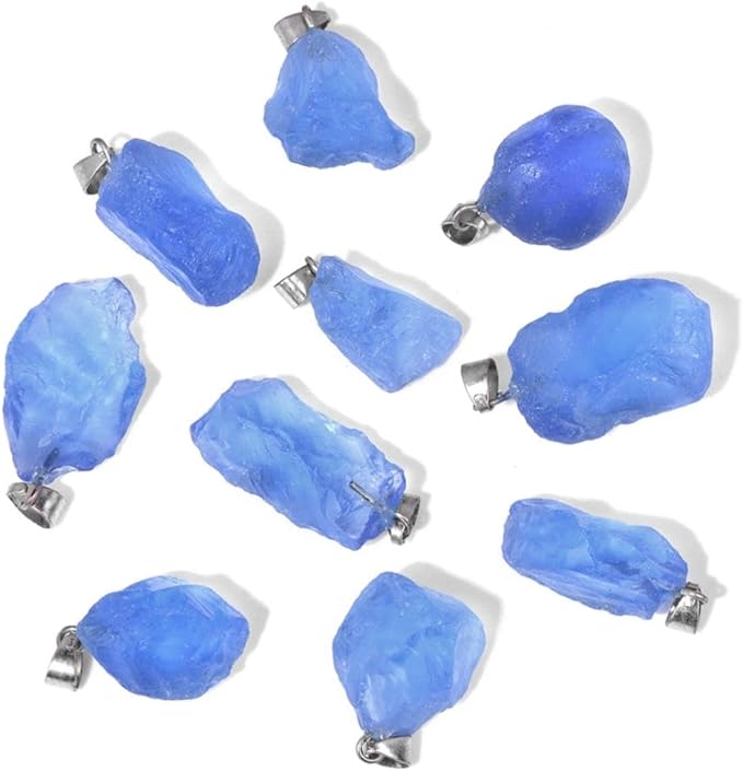 10pcs Irregular Raw Natural Blue Crystal Rock Stone Pendant Healing Crystal Chakra Gemstone Charm for Jewelry Making DIY Necklace Earrings Accessories Reiki
