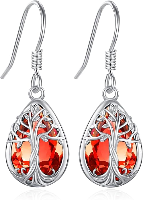 Eusense Sterling Silver Dangle Earrings for Women Tree of Life Animals Moonstone Turquoise Leverback Earrings Jewelry Gifts