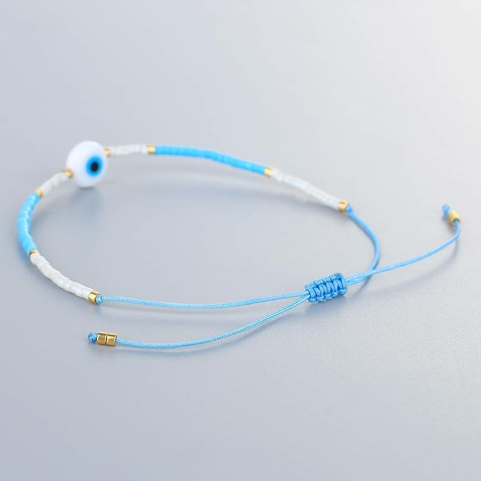 KELITCH Evil Eye Bracelets Crystal Seed Beaded Adjustable Cuff Charms Bracelets Amulet Fashion Jewelry Gift for Women
