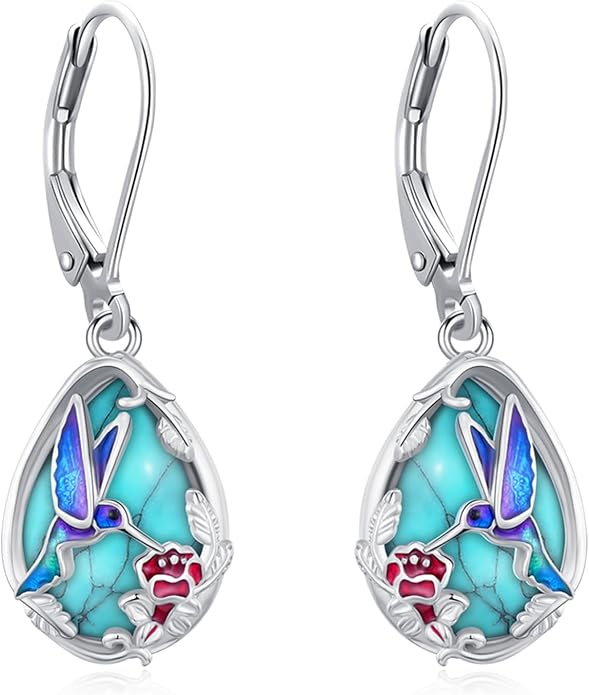 Dangle Earrings Sterling Silver Moonstone/Turquoise/CZ/Crystal Earrings for Women Tree of Life Animal Filigree Leverback Earrings Jewelry Gifts
