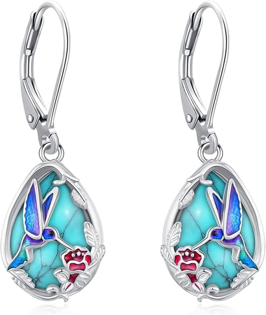 Dangle Earrings Sterling Silver Moonstone/Turquoise/CZ/Crystal Earrings for Women Tree of Life Animal Filigree Leverback Earrings Jewelry Gifts