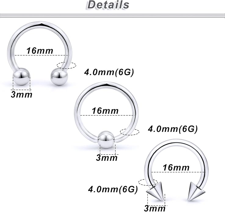 00G 0G 2G 4G 6G 8G 10G 12G 14G 16G Septum Rings Silver Black Surgical Steel Heavy Gauges Earrings Stretching kit Eyebrow Lip Septm Nose Rings Helix Tragus Daith Rook Earrings Hoops 10mm-19mm