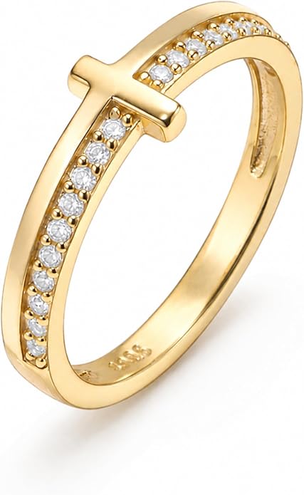 Gold Cross Statement Rings for Women 14K Gold Silver Tone Non Tarnish Cute Band High Polished Smooth Comfort Fit Size 5-10