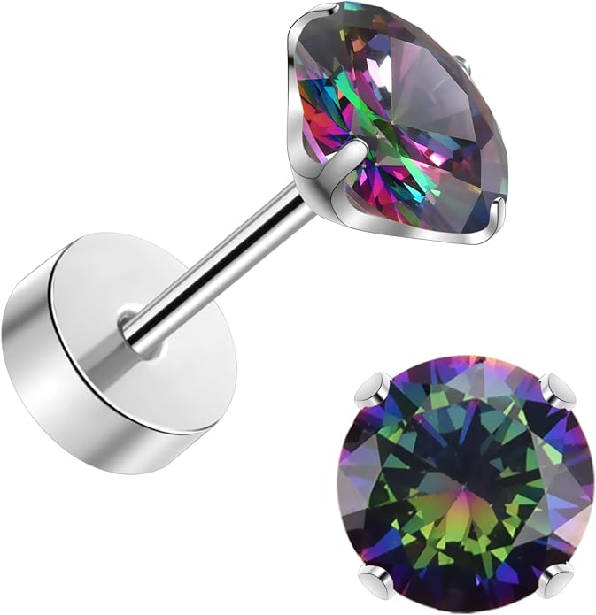 Titanium Earrings for Women Stud Earrings Cubic Zirconia Dainty Screw Flat Back Hypoallergenic Earrings for Women for Multiple Cartilage Helix Conch Tragus Piercing Jewelry for Sensitive Ears