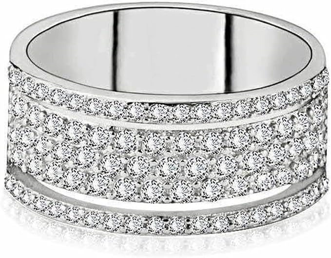 925 Sterling Silver Shiny Full Diamond Ring Cubic Zirconia Rings CZ Diamond Multi Row Ring Eternity Engagement Wedding Band Ring for Women (US Code 5)