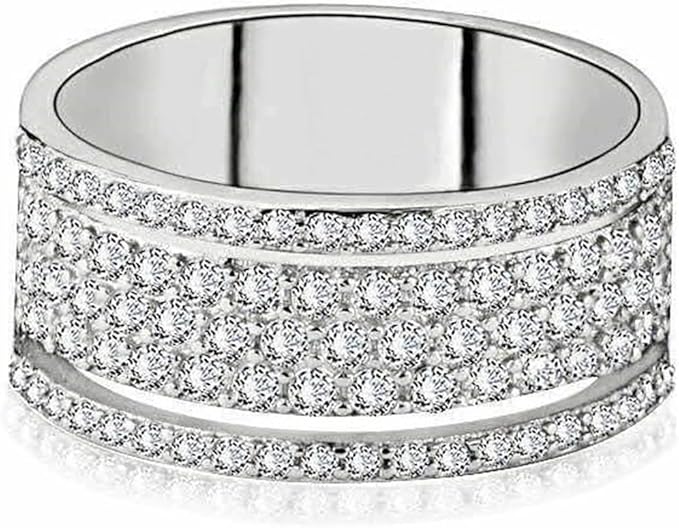 925 Sterling Silver Shiny Full Diamond Ring Cubic Zirconia Rings CZ Diamond Multi Row Ring Eternity Engagement Wedding Band Ring for Women (US Code 10)