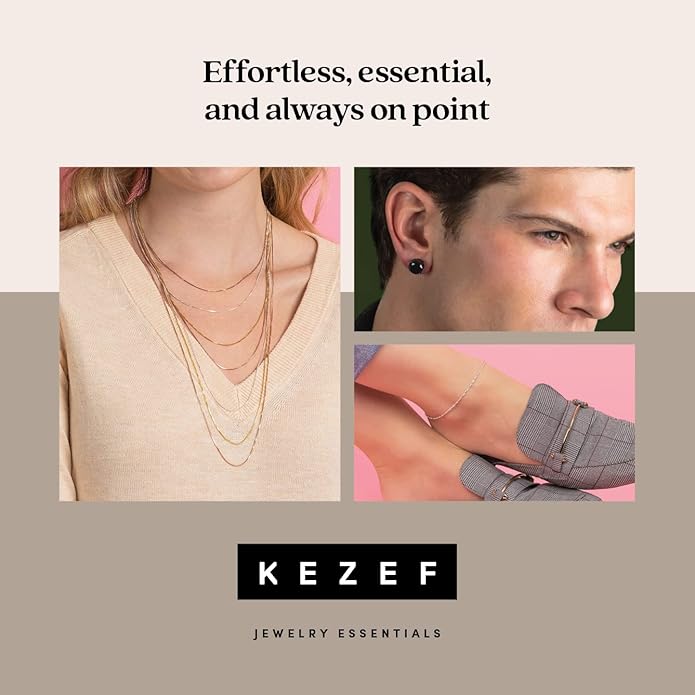 KEZEF 925 Sterling Silver Box Chain Necklace for Women & Men, 0.7mm Thin Chain Necklace, Available in Sterling Silver, Gold Plated & Rose Gold Plated Finishes, Made in Italy