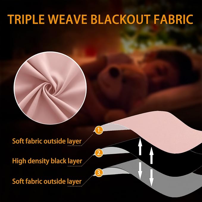 KOUFALL Blush Pink Curtains 2 Panels 63 Inch Length,Blackout Room Darkening Dorm Room Essentials for Girls