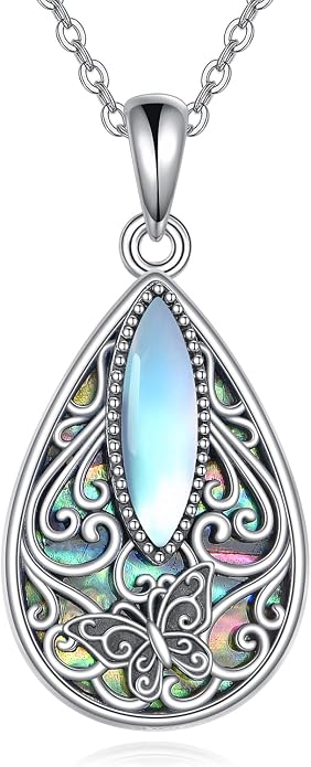 ONEFINITY Filigree Moonstone Necklace 925 Sterling Silver Bohemian Irish Celtic Necklace Abalone Shell Filigree Jewelry Gifts For Women