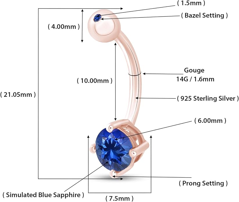 AFFY Round Shape Body Piercing Curved Barbells, Floating Navel Belly Piercing Button Premium Surgical Steel Ring in 14K Gold Over Sterling Silver